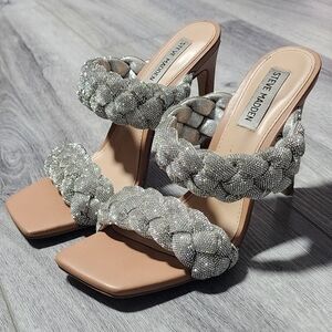 Steve Madden Kenley-R Stiletto Sandals W/ Braided Rhinestone Straps Size 8.5